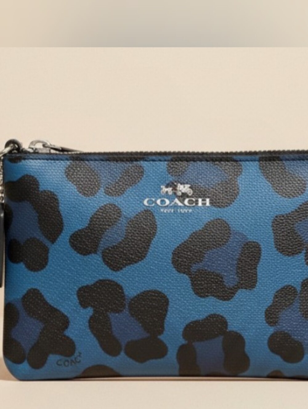 Coach Corner Zip Wristlet in Stunning Blue Ocelot Leopard